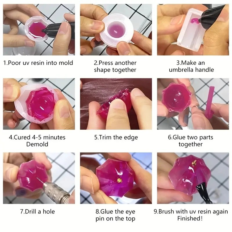 Resin Art Guide - 4개 DIY 크리스탈 레진 귀여운 우산