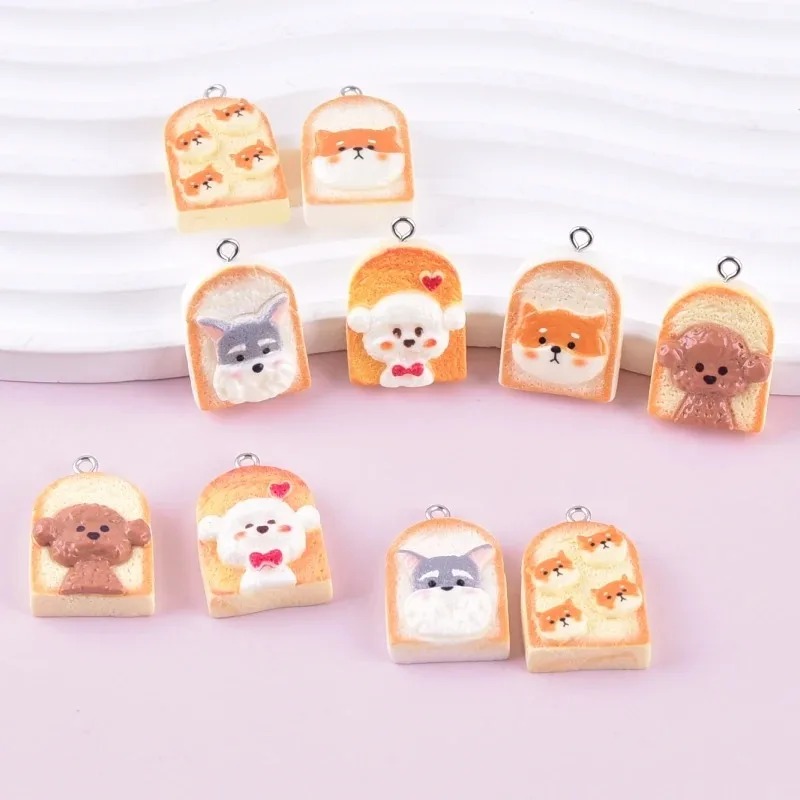 Resin Art Materials - 10Pcs 귀여운 토스트 개 수지 펜던트