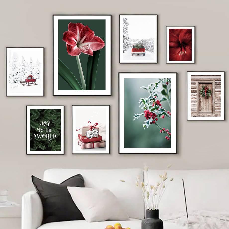 Resin Art Images - 포스터 크리스마스 썰매 레드 메리골드 삼나무