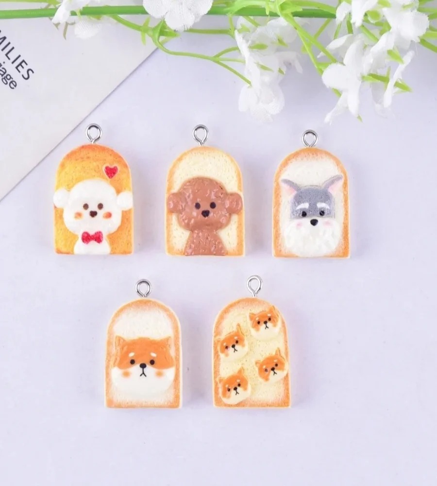 10Pcs 귀여운 토스트 개 수지 펜던트 만화 동물 참 - Resin Art Materials 리뷰 및 가격